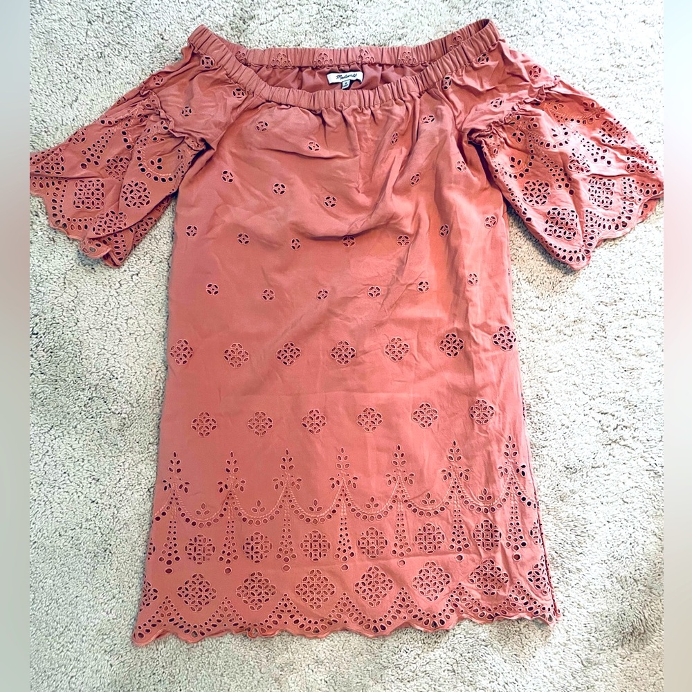 Madewell peach off the shoulder dress